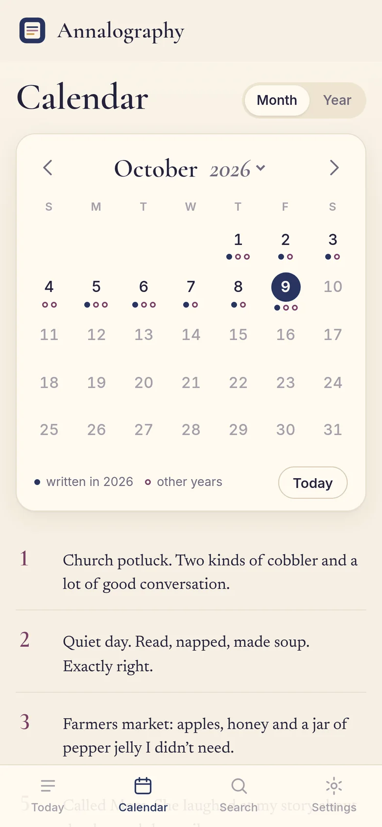 The calendar on a phone, with a list of the month’s lines below it