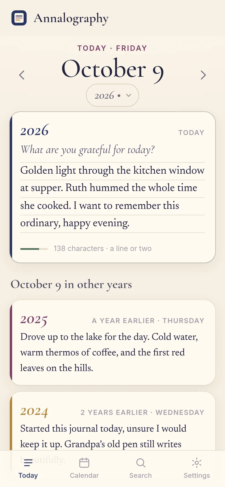 Annalography on a phone: today’s line above the same day a year and two years earlier