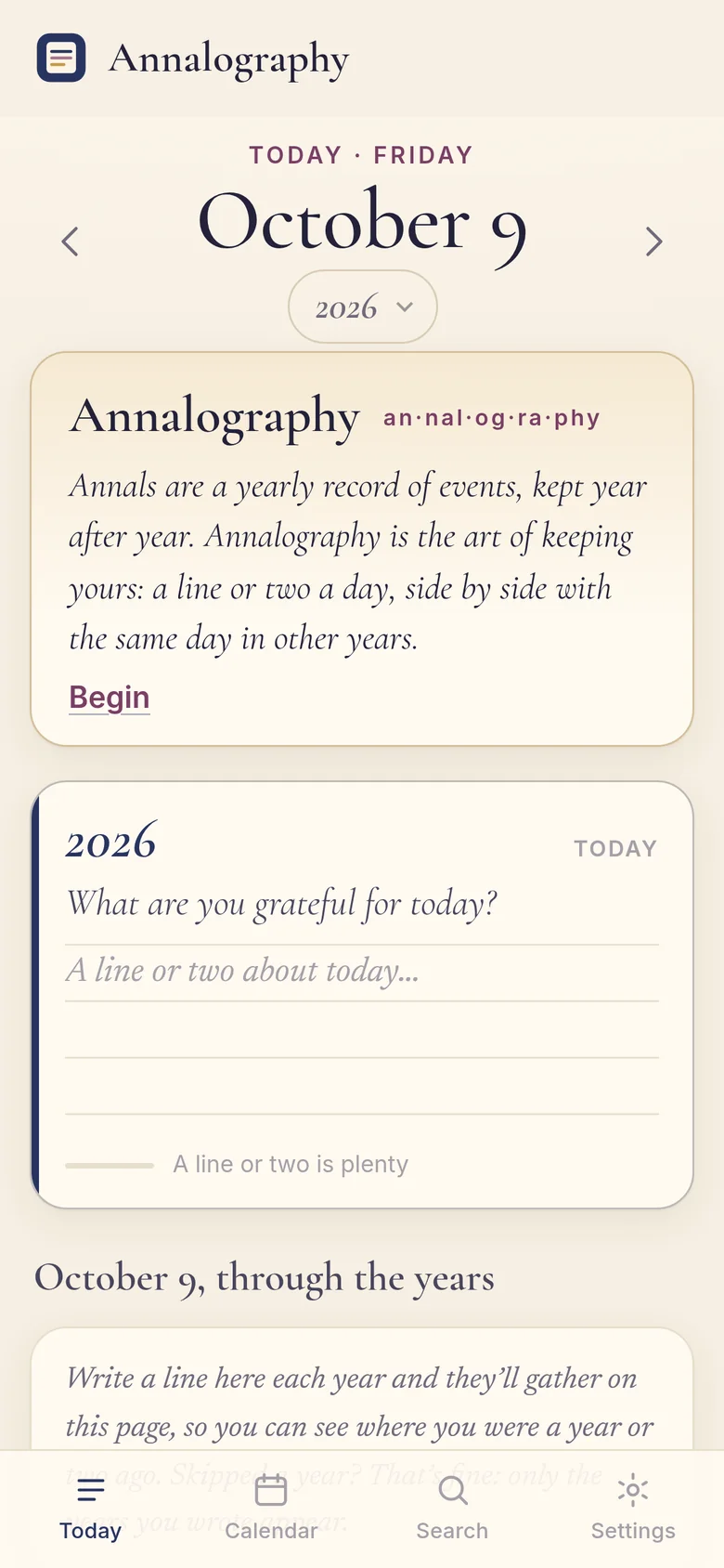A first page on a phone: the meaning of the name, then room for today’s line