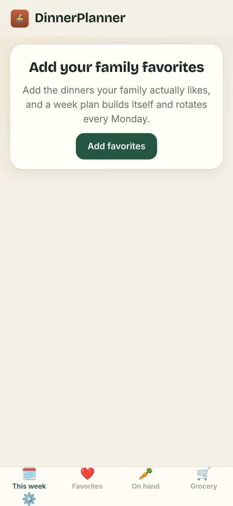 DinnerPlanner on a phone
