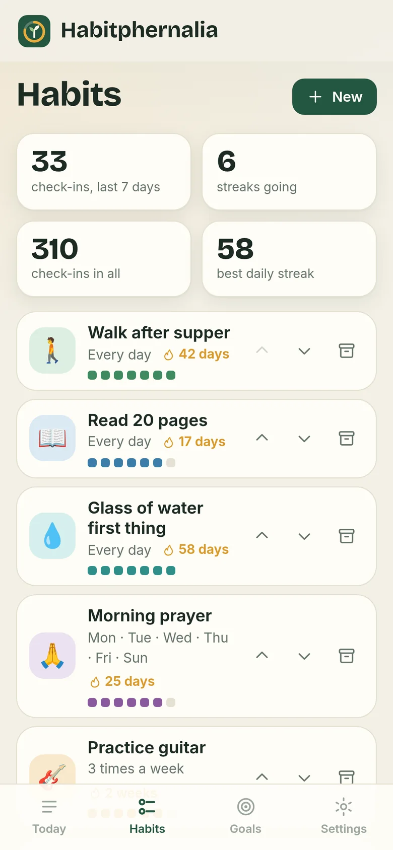 Habits and stats on a phone