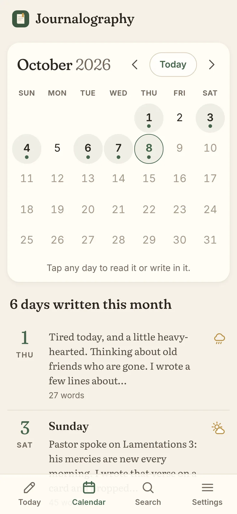 The calendar on a phone, with six days written this month