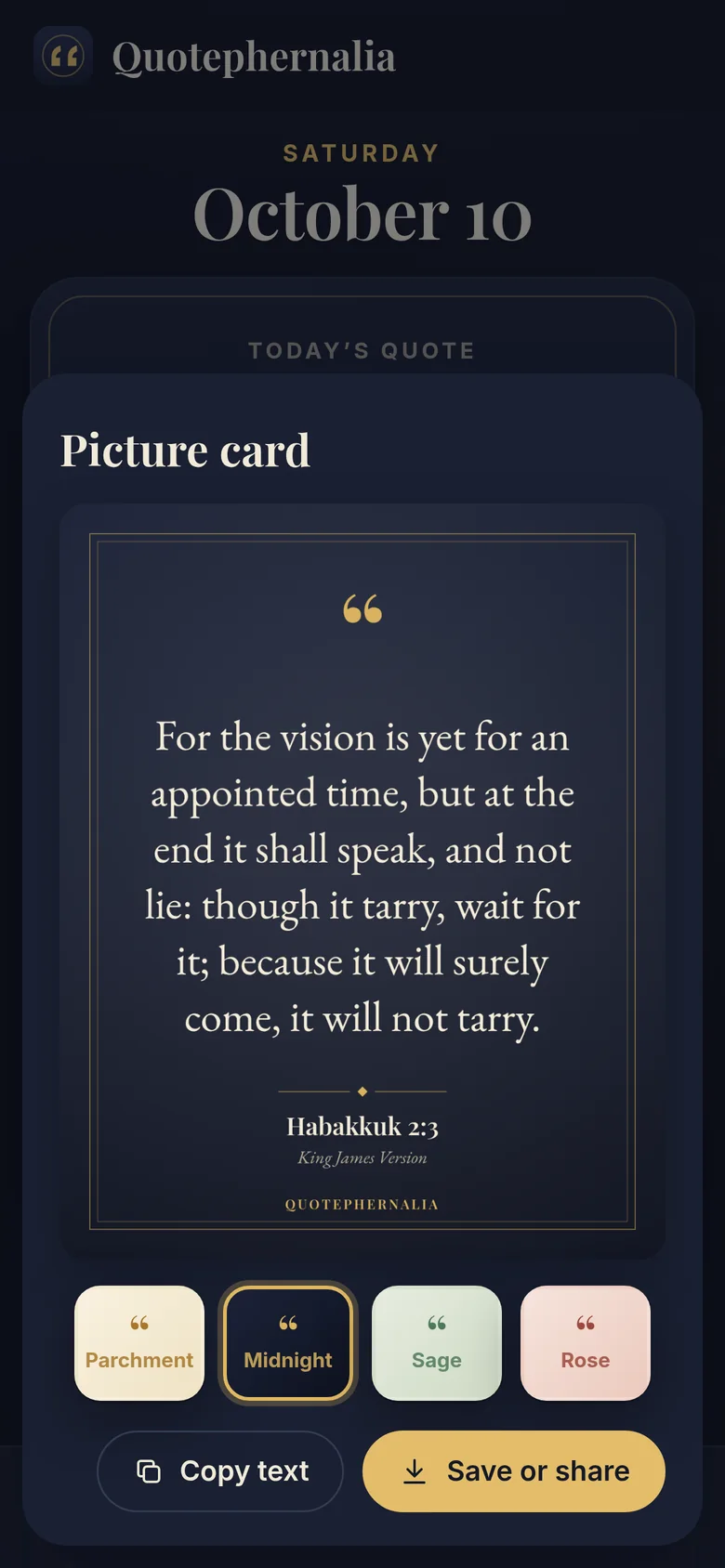 A picture card in the Midnight look on a phone