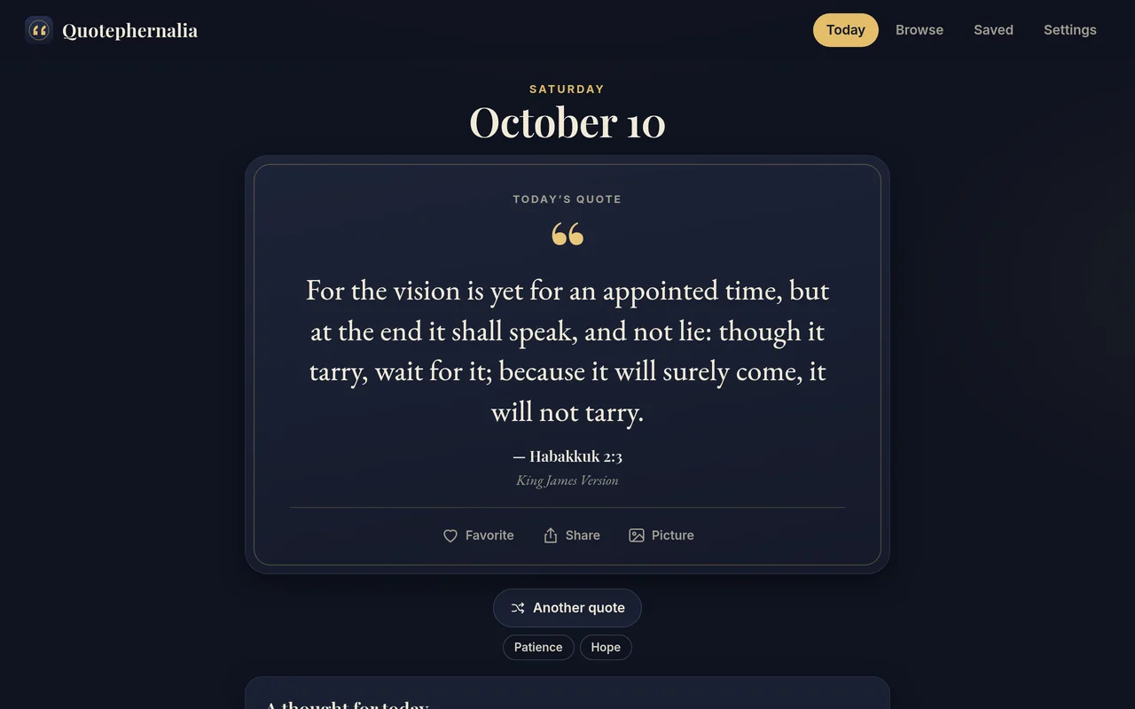 Today’s quote in the dark theme on a computer