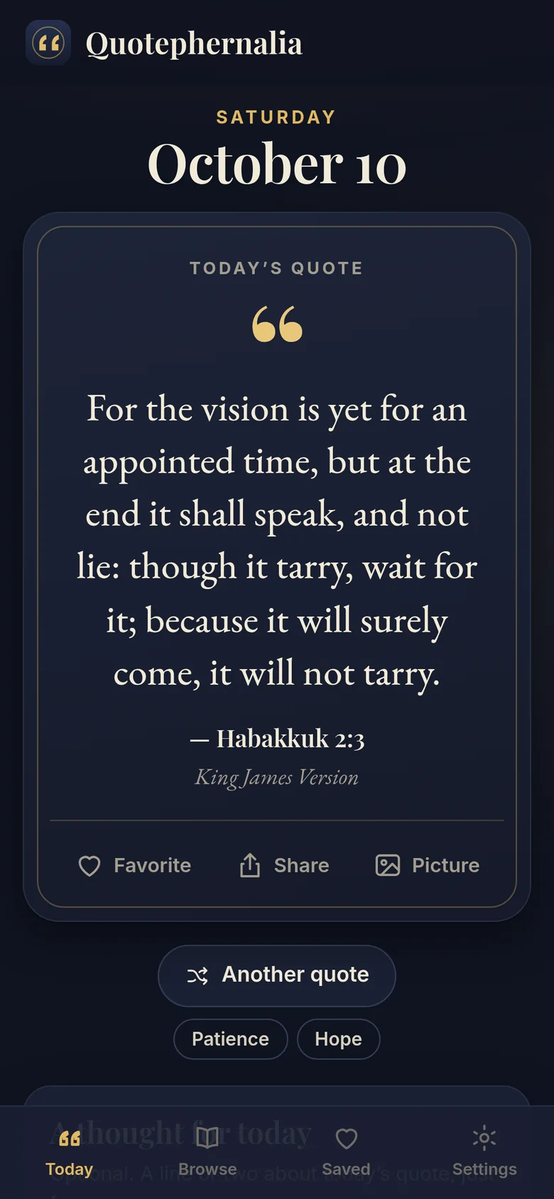 Today’s quote in the dark theme on a phone