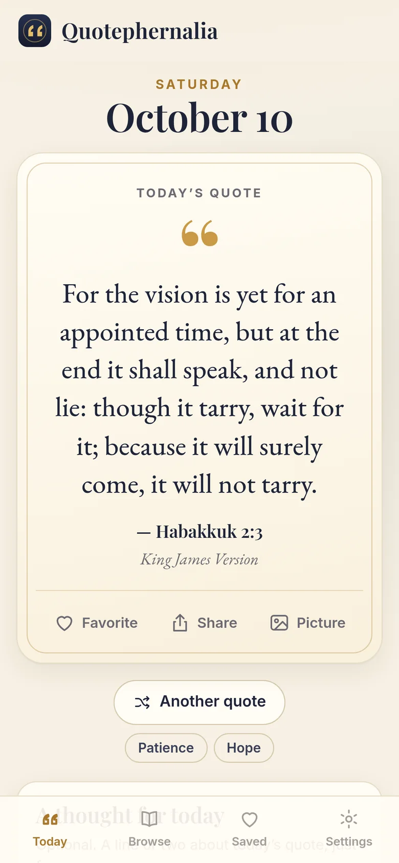 Today’s quote on a phone, with its source